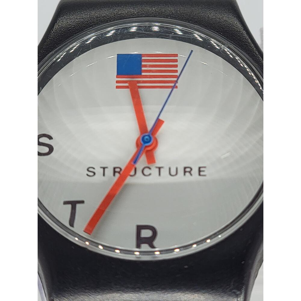 Structure Black Quartz Watch with American Flag Design